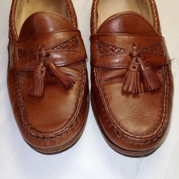 Allen Edmonds Maxfield Brown Tassel Loafers Woven Leather 8.5 D Made In USA 1713 - Picture 2 of 11